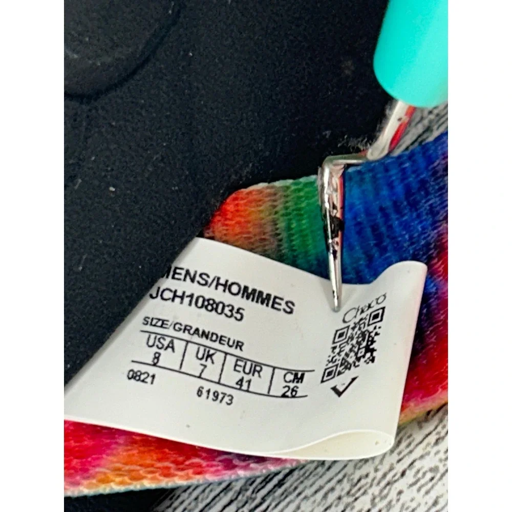 Chaco‎ Mens Tie Dye Flip Flops JCH108035 Black Thong Sandals Size 8 Rainbow